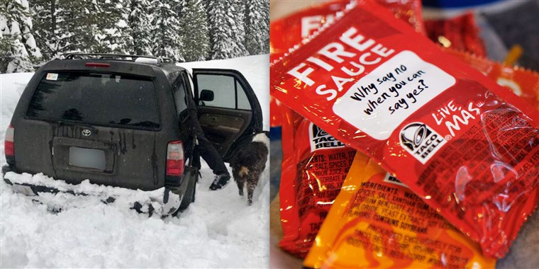 Due to the trapping in the ice, only after eating taco sauce, he lived for five days.
