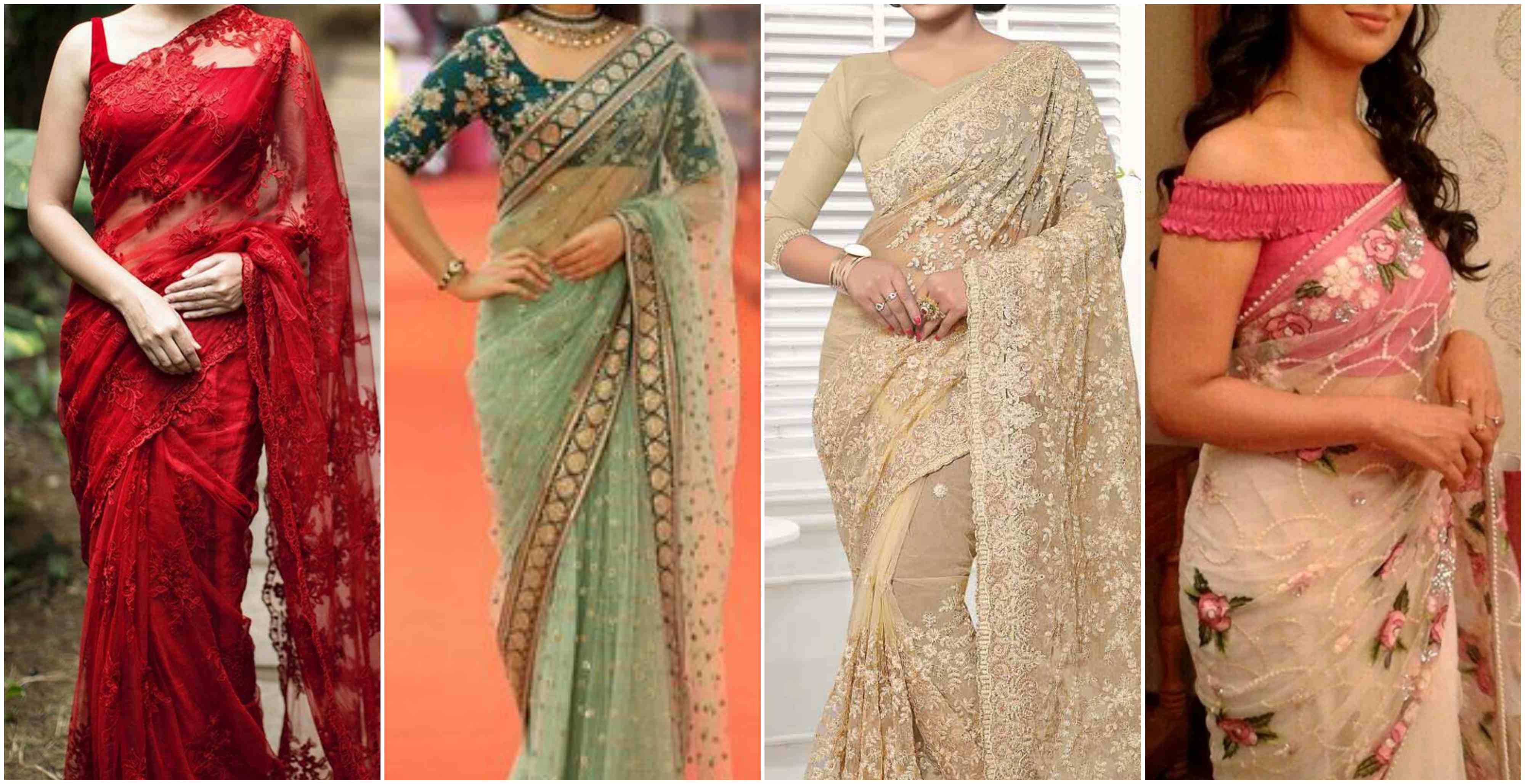 Net saris designs which are quite attractive - will make you the pride of the party