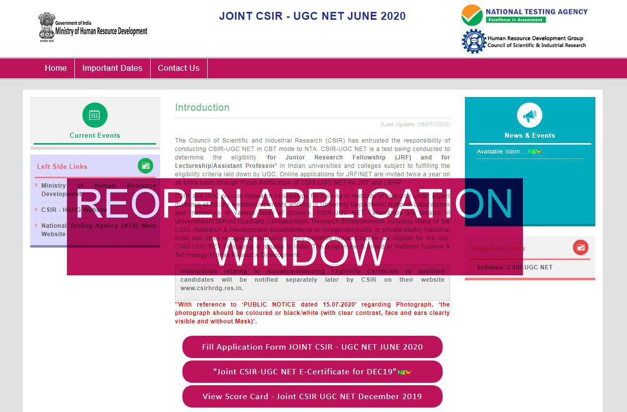 Reopened application window to fill NAT and UGC NET 2020 form, how long can apply