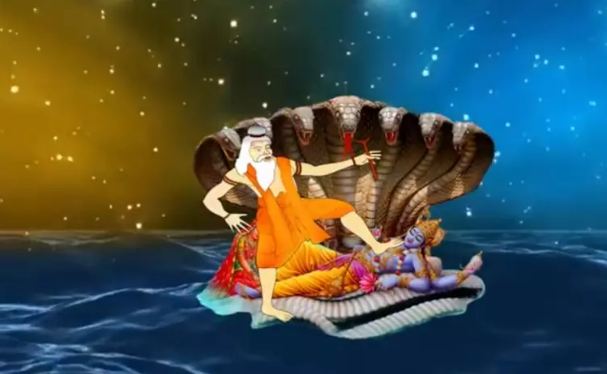 Seeing Lord Vishnu sleeping, the cliff sage was killed and kicked on the chest again