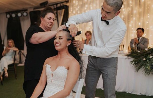 Bride Shaves Head On Wedding Day To Support Mom With Cancer