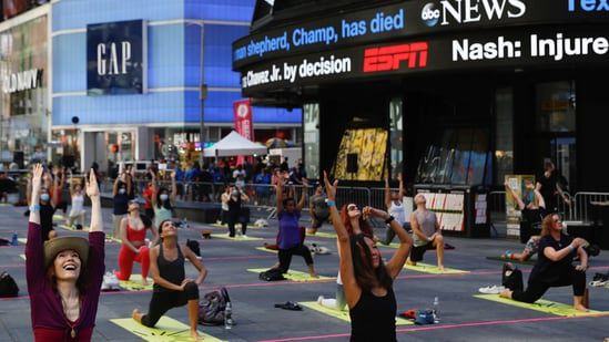 New York's Times Square celebrates International Yoga Day with over 3,000 yogis